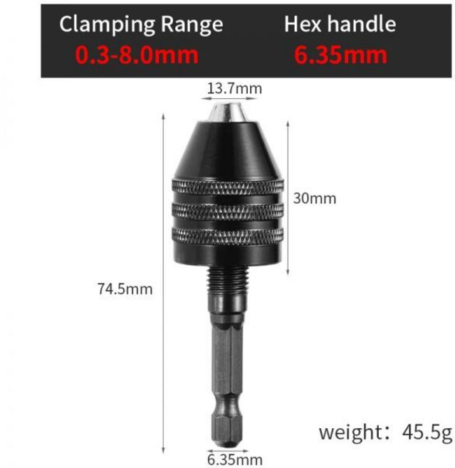 미니드릴척 키리스 드릴 척 임팩트 드라이버 어댑터 전기 마이크로 모터 고정 클램프 스크루 비트 미니 콜릿 육각 0.3mm-8.0mm, CHINA, 1개