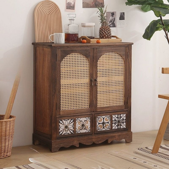 라탄장식장 서랍형 원목 서랍장, LZ012 양문 로스티드 페인팅B