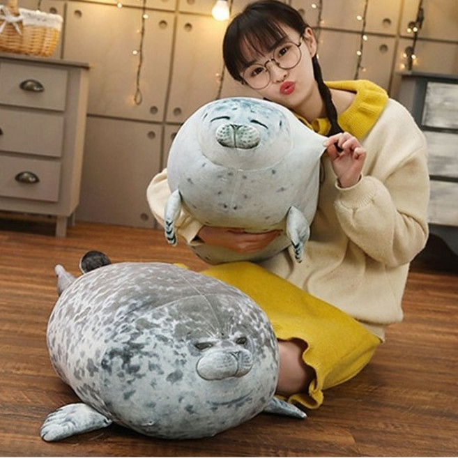 물개 인형 하프 물범 대형 모찌 쿠션, 시크한 회색물범