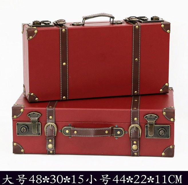 歐式英倫風復古手提木箱 做舊老式收納裝飾箱 攝影道具擺件, 酒紅,小號手提箱