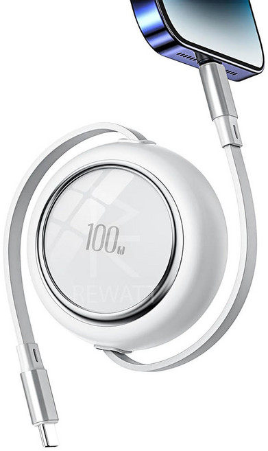 리와트 CtoC PD 릴케이블 초고속 충전 5A 100W KC-5R, 1개, 화이트, 1m