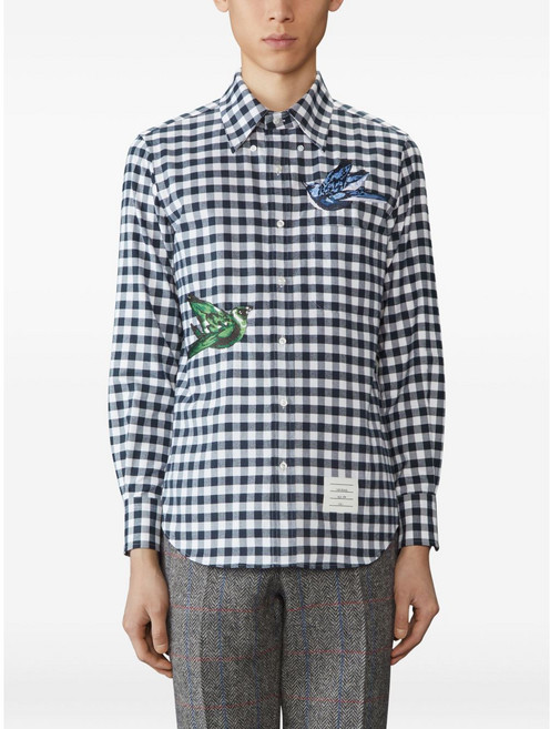 톰 브라운 깅엄 체크 플란넬 새틴 스티치 버드 디테일 셔츠