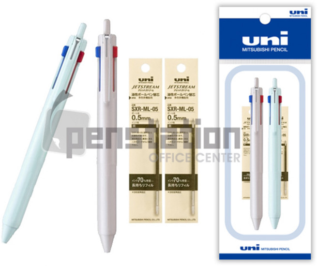 유니 제트스트림 507 3색 볼펜 2개 +흑색 리필심 2개 세트, 1개, 0.5mm 아이스블루1개+그레이지1개+리필2개 세트