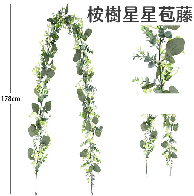 壁掛藤蔓 婚禮佈置園藝造景常春藤裝飾, 1個, 桉樹星星苞藤