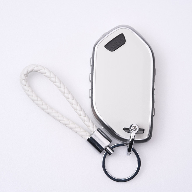 옳다스토어 기아 신형 가죽 메탈 키케이스, 7버튼, 화이트 세트