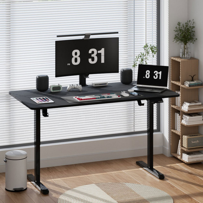 Fahomiss 전동 모션데스크 높이조절 스탠딩 책상 공부 사무용 컴퓨터책상, 블랙