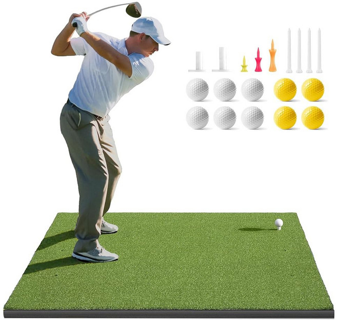golfguru 골프구루 골프 매트 5x4피트5x5피트 조밀한 엘리트 타격 연습용 10개 공 9개 티 내구성 강한 인공 연습 매트로 뒷마당 드라이빙 칩샷 실내외 시뮬레이터용, 5'x4' Thickened-26mm Thick