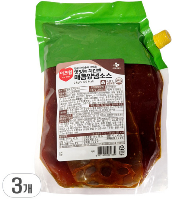 이츠웰 치킨엔 매콤양념소스, 2kg, 3개