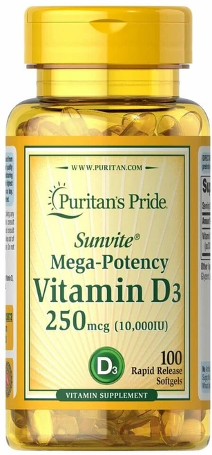 퓨리탄스 프라이 프라이드 메가 포텐시 비타민 D3 250mcg 100정 Puritan's Pride Vitamin, 1개 - 쿠팡