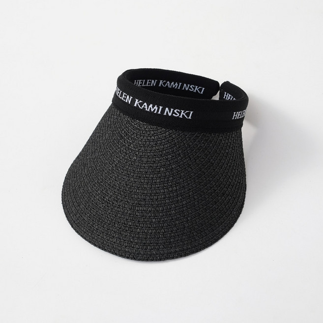 여름 밀짚모자 조절이 가능한 빈캡 남녀 썬캡 자외선 차단 아웃도어 스포츠 선캡 패션, 블랙 테두리·짚편