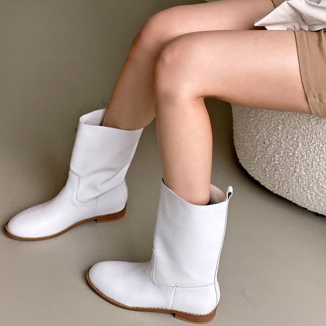 엠에스어패럴 천연소가죽 와이드 롱 미들 하프 부츠 입구넓은 여자 신발 (종아리알커버)