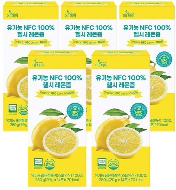 더데이 1일 1레몬 유기농레몬 NFC 레몬즙 100% 착즙 레몬수 원액 레몬주스 헬시 레몬즙(유기농레몬즙스틱), 20g, 5박스