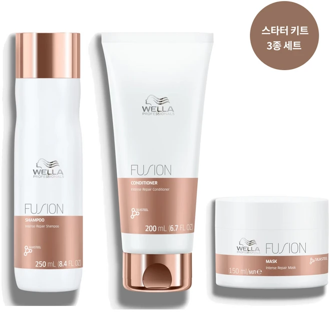 웰라 퓨전 인텐스 리페어 샴푸 250ml + 컨디셔너 200ml + 마스크 150ml 스타터 키트 (3종세트) - 쿠팡