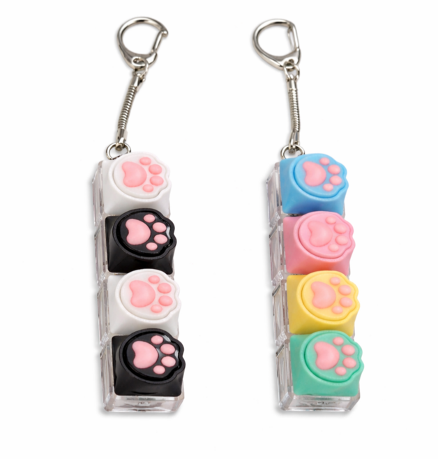4구 고양이 발바닥 LED 딸깍이 키캡 키링 피젯 장난감, 1개, 컬러