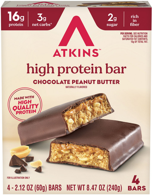 ATKINS 高蛋白棒 巧克力花生醬口味 4入, 1個, 240g