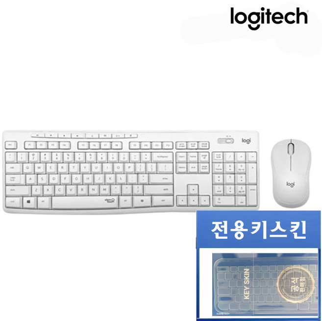 로지텍 무소음 무선 키보드 마우스 세트, MK295 키스킨 포함, 화이트, 일반형