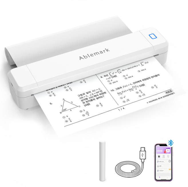 가정용 프린터 A4 휴대용 프린터기 무선 잉크리스 학습 자료 인쇄 Ablemark YEW216, 1개, 프린터 흰색+인쇄 용지 210mm 하얀색 1롤