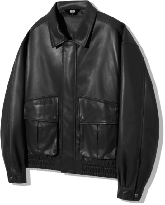 트릴리온 비건 레더 투 포켓 블루종 자켓 블랙 136156