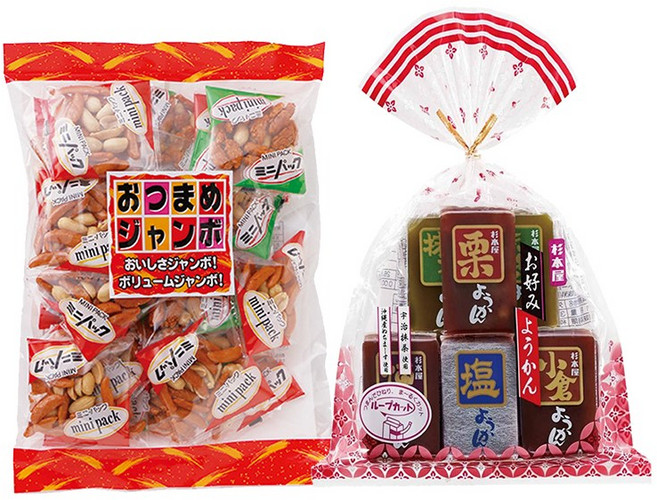 [일본 전통 간식 세트] 바삭한 오츠마메 과자 점보 + 깊은 맛 오코노미 양갱 총2개, 1개