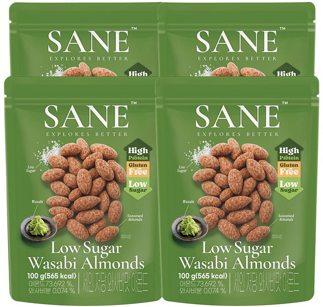 세인 저당 고단백 아몬드 와사비맛4봉, 4개, 100g
