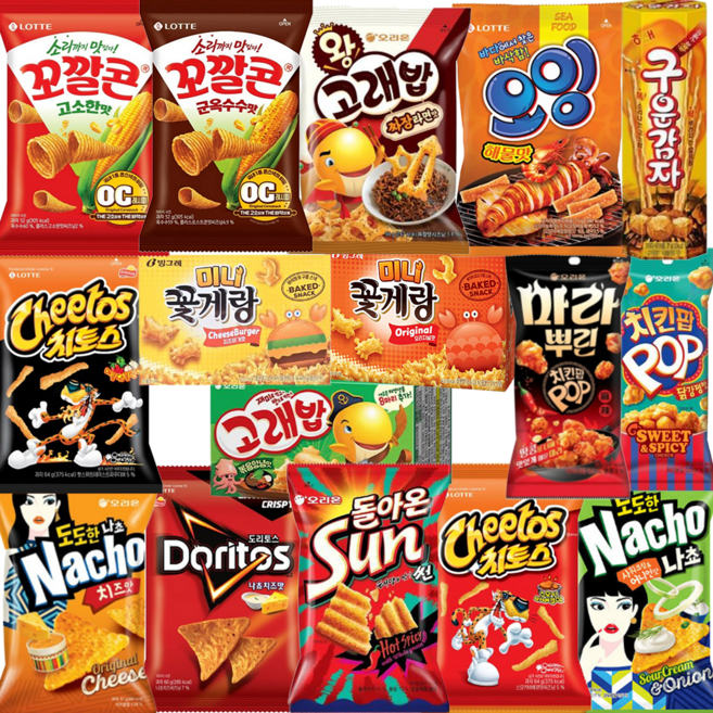 사무실 탕비실 과자 단체 간식 세트 (꼬깔콘+치토스+도리토스+오잉+구운감자+고래밥+썬칩+왕고래밥+나쵸+치킨팝+미니꽃게랑), 1세트, 과자세트