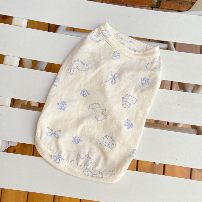 멍케어 강아지 잠옷 순면 티셔츠 실내복 애견의류, 1개, 베이지토끼