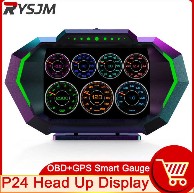 과속경보기 AD 디지털 자동차 LCD HUD GPS OBD2 헤드 업 디스플레이 슬로프 미터 속도 알람 KM/H MPH 속도계 타코미터 수온 부스트 게이지, 1개