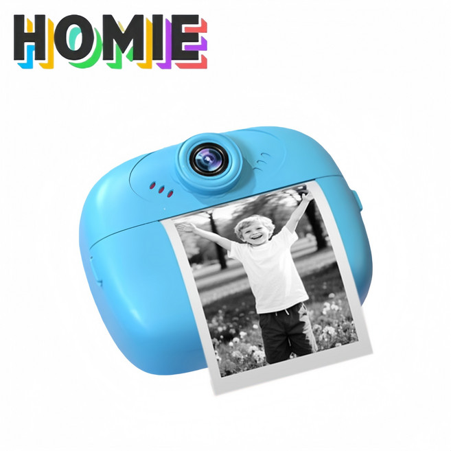 HOMIE 빈티지필름카메라 ips화면 1080P 고화질카메라 4800만화소 포토프린터 2롤인쇄지, 파란색, OP66