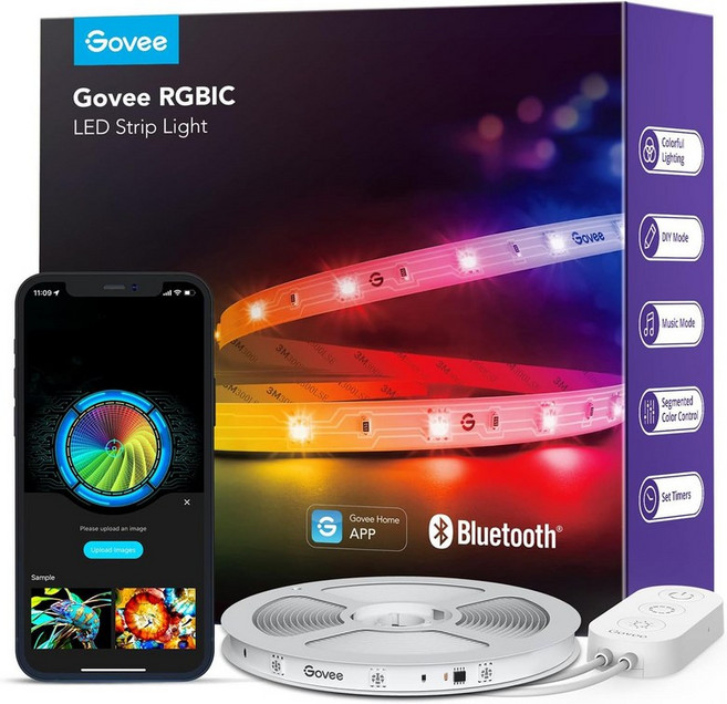 고비 RGBIC LED 스트립 조명 침실용 스마트 블루투스 앱 제어 한 줄로 여러 가지 색상 DIY 변경 음악 동기화 홈 데코 16.4피트, 16.4ft