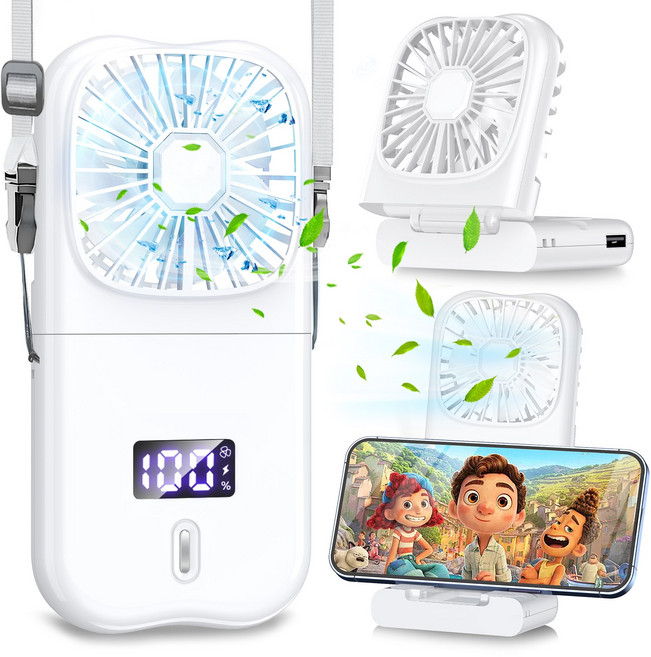 KONLI 휴대용 손풍기 무선 접이식 미니 선풍기 겸용 대용량 보조배터리, 화이트, F6