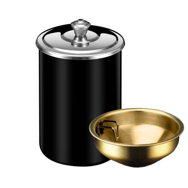 리루나 가정용 냄새차단 뚜껑있는 스테인레스 재떨이, 블랙, 1개