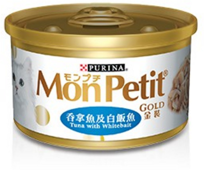 MonPetit 貓倍麗 貓金罐 85g 吞拿魚及白飯魚 主食罐, 1個, 貓倍麗金罐-鮮嫩鮪魚銀魚*24
