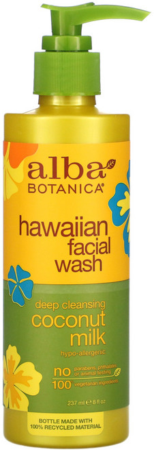 Alba Botanica 하와이언 페이셜 워시 딥클렌징 코코넛 밀크 237ml(8fl oz) 2팩, 1개, 237ml
