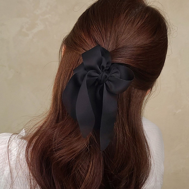 초콜리트쥬얼리 셰넌 새틴 드롭 리본 반머리 헤어 집게핀 - 4color