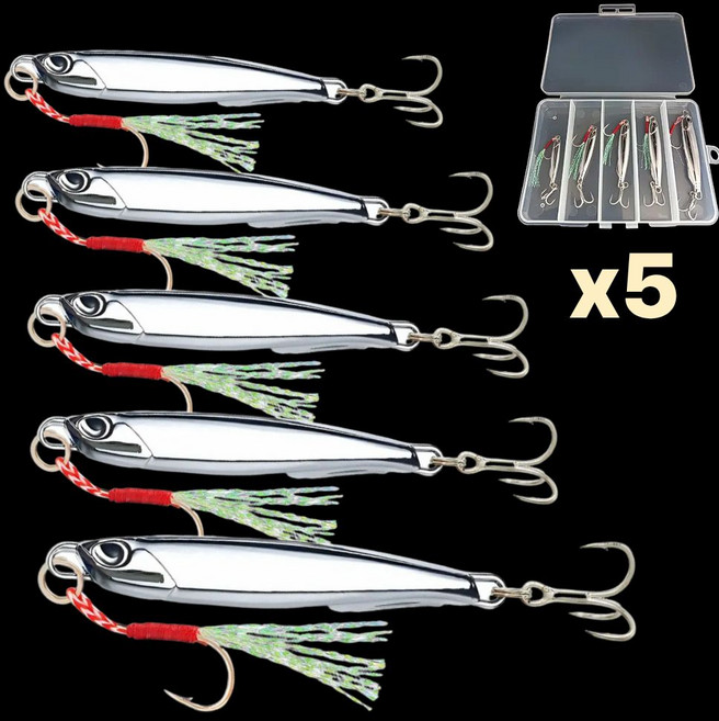 지티피싱 크롬 메탈지그 삼치 농어 고등어 루어 메탈 7g 10g 15g 20g 30g 5종 세트, 1세트, 실버
