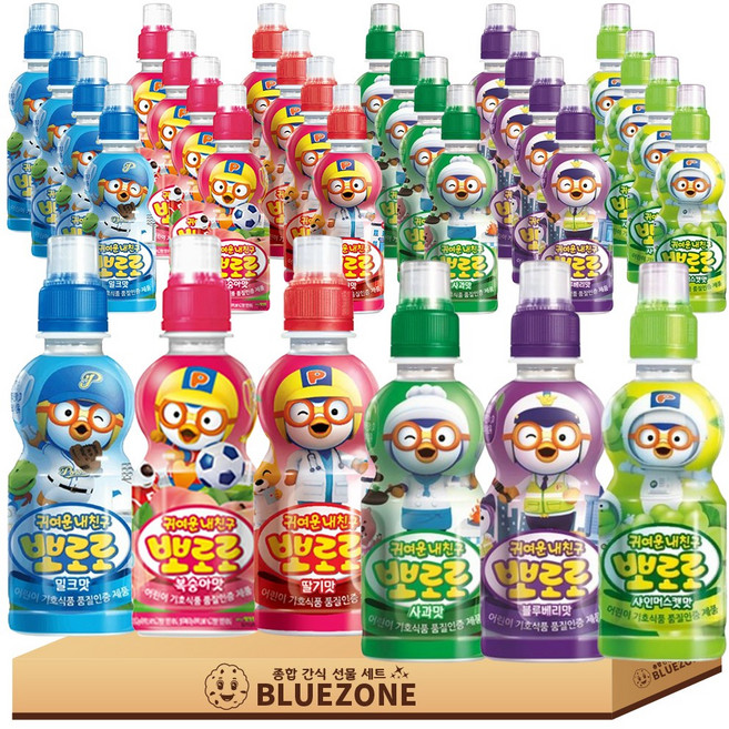 뽀로로 어린이 음료 30개입 선물 세트 B세트 밀크5 복숭아5 딸기5 사과5 블루베리5 샤인머스캣5, 30개, 235ml