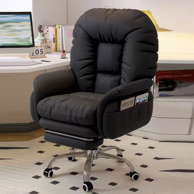 하루꿈 침대형 중역 의자 발받침대 리클라이너 고급 테크레더 사무용 PC방용 컴퓨터 게임용 의자, 블랙