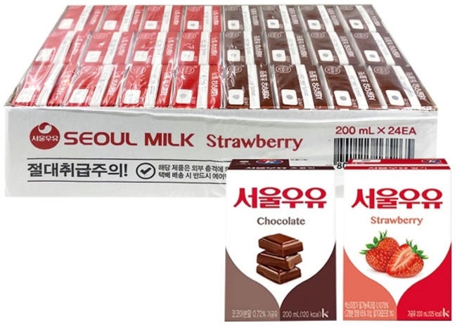 서울우유 초코우유 + 딸기우유 (각 12개씩 총 24입), 1세트, 200ml