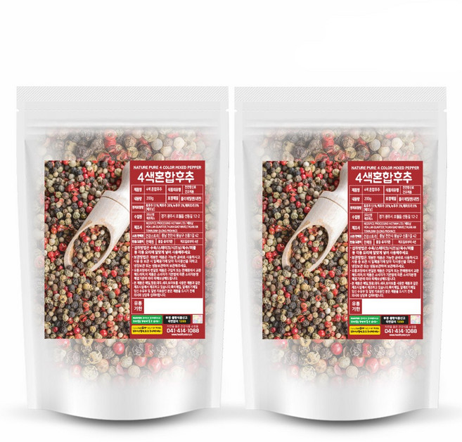 건강스토리 4색혼합후추 200g X 2봉 (흑후추 페퍼트리 녹후추 백후추) 혼합통후추, 2개
