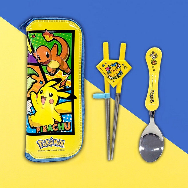 홈앤키즈 포켓몬스터 웨이브 스푼스텐젓가락케이스세트 코믹아트 유아 어린이 수저세트 교정젓가락 2단계 단체선물, 포켓몬스터 웨이브스푼스텐젓가락케이스세트(코믹아트), 1개