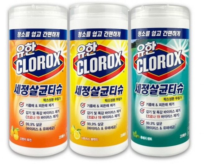 유한 크로락스 세정 살균 소독 간단 청소 민트향 오렌지 레몬 일회용 뽑아쓰는 물티슈, 1개