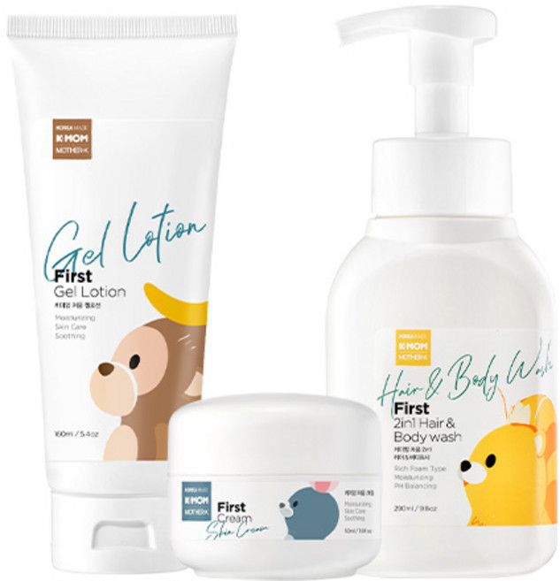 케이맘 베이비 처음 헤어 앤 바디워시 290ml + 크림 50ml + 젤로션 160ml 겨울 보습 세트, 1세트