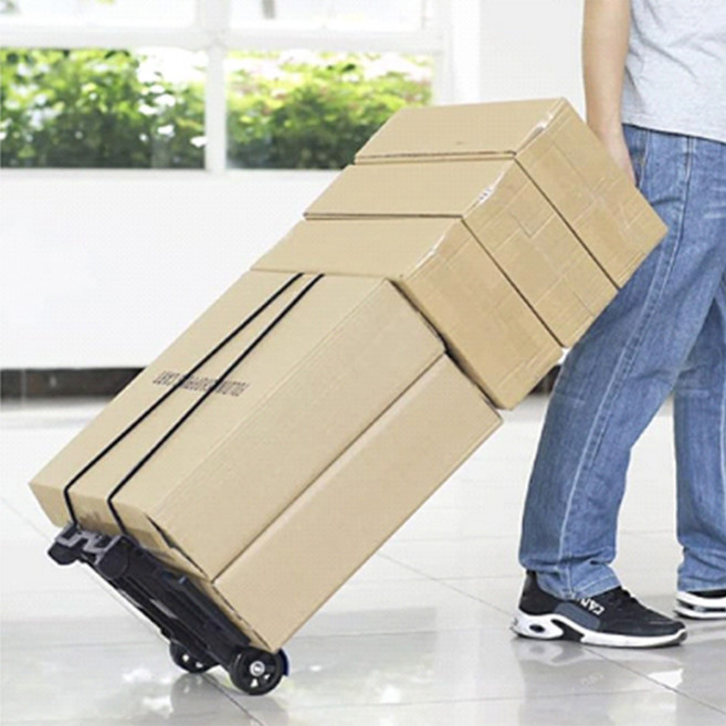 가볍고 튼튼한 다용도 2륜 휴대용 3단 접이식 핸드카트 30 (밴딩로프포함), 1개, 블랙