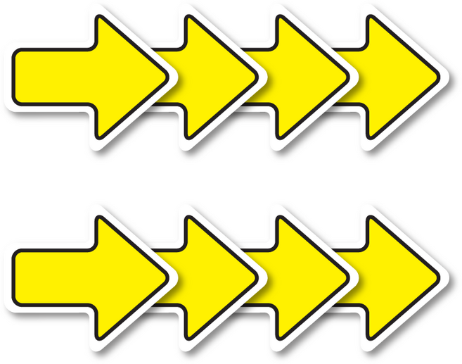 논슬립 바닥 화살표 스티커 줄서기 대기선 방향 방향표시 화살표모양 공공기관 학교 어린이집 원형스티커 4개 x 2세트 (총 화살표 8개), 20cm (옐로우 화살표 모양)