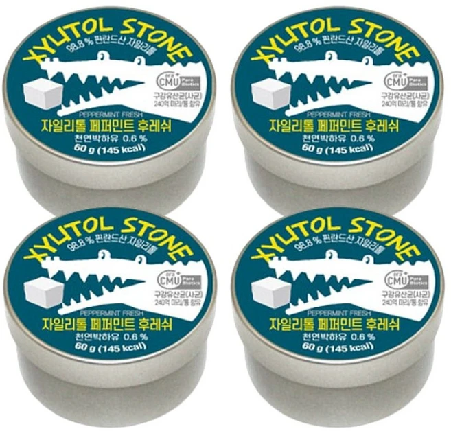 구강유산균함유 자일리톨스톤 페퍼민트후레쉬, 4개, 60g - 쿠팡