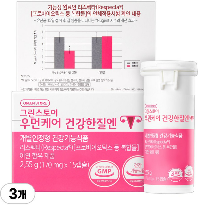 그린스토어 우먼케어 건강한질엔, 2.55g, 3개