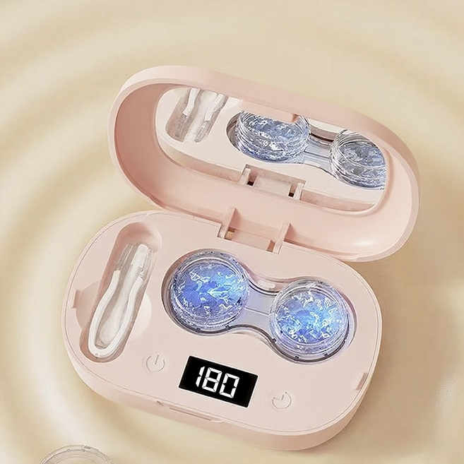 HULULU 무선 UV 살균 듀얼 초음파 렌즈 세척기, 1개, 핑크색