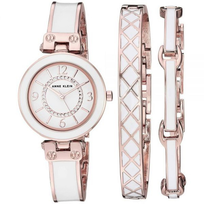 Anne Klein 여성 프리미엄 크리스털 손목시계 팔찌 세트 로즈골드 /화이트