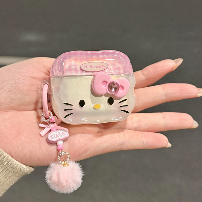 다이슝 캐릭터 핑크 리본 키티 에어팟 3 프로 이어폰 호환 케이스, AirPods4