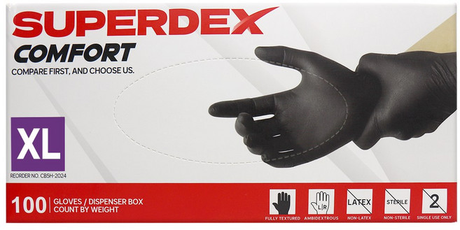 슈퍼덱스 컴포트 블랙 니트릴 라텍스 장갑 공업용 위생용 다용도 고무장갑 100매, 1개, XL, 검정
